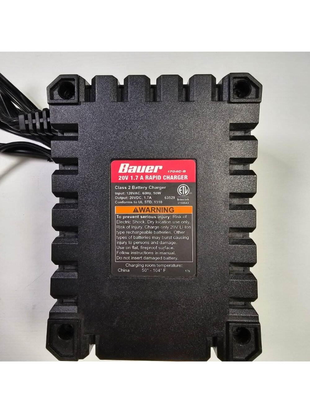 Bauer 20V 1.7A Rapid Battery Charger Model 1704C-B For Lithium-Ion Batteries - Picture 4 of 6